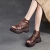 Sandalias Romanas Tejidas a Mano para Mujer Piel Genuina de Vaca Zapatos de Plataforma Boca de Pez Retro Cómodas Hebilla Sandalias de Verano