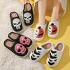 Winter Skull Print Halloween Plush Lined Warm Bag Toe Shoes Plush Home Indoor Cotton Slippers