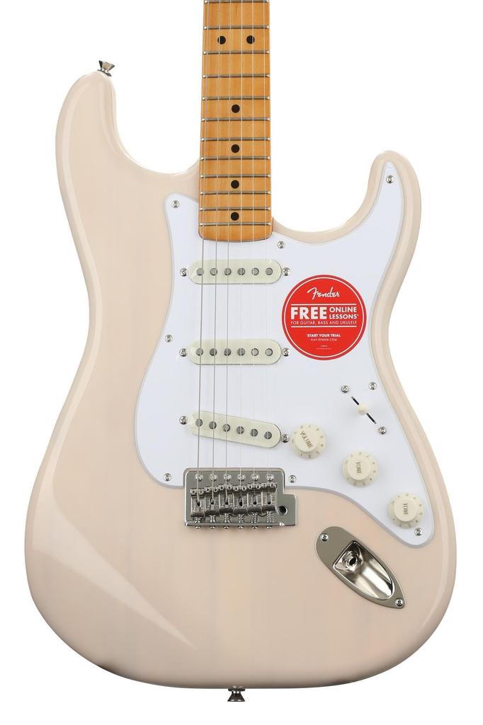 Squier by Fender Classic Vibe 50s Electric White with Soft Case Stratocaster® Guitar, Blonde,
