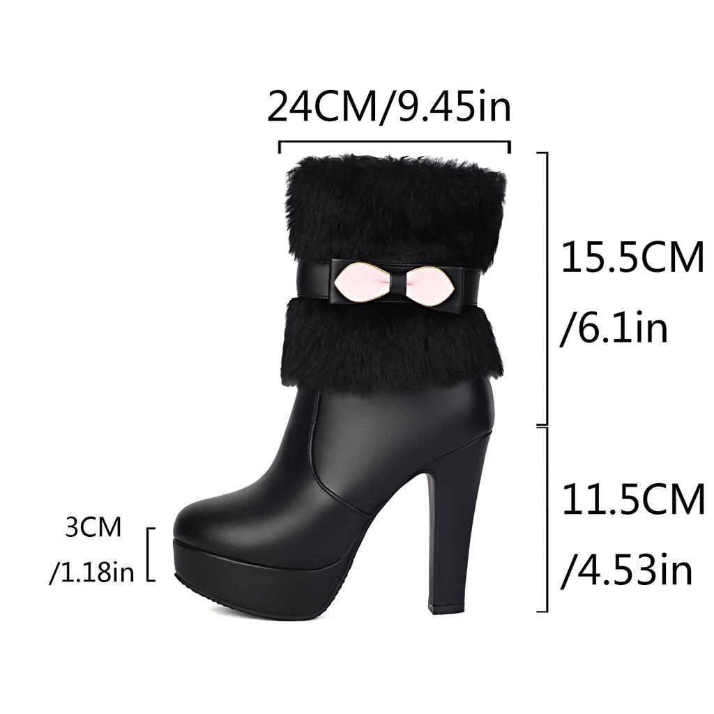 Dámské kotníkové boty s kožíškem Platformové boty Ozdoba mašličkou 2024 Zima 11,5cm Podpatky Obuv