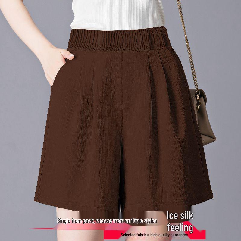 Ice Silk Women's Plus Size Summer Capris: Loose Straight, High Waist, Casual Wide Leg Shorts