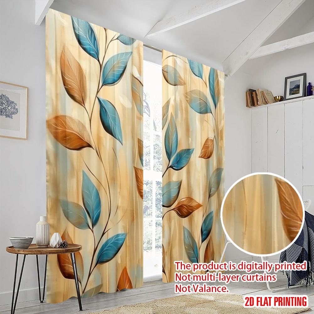 2pcs,2D Plane Printing Curtains Autumn Foliage Art Versatile Fabric (without Rod) Home Decor Ldeal for Kitchen Living Room