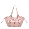 Bolsa de Ombro com Cordão para Motocicleta Estilo Retrô Bolsa Tote de Couro Sintético Fivela Simples Casual Grande Capacidade Bolsa de Ombro para Comutação Nova