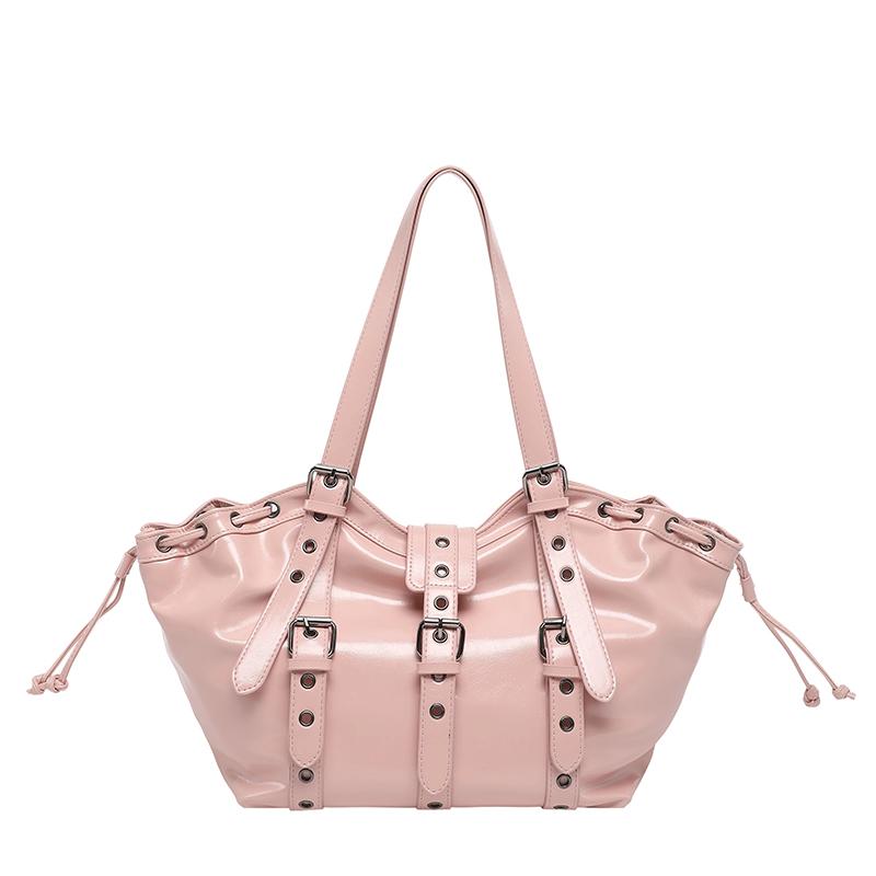 Bolsa de Ombro com Cordão para Motocicleta Estilo Retrô Bolsa Tote de Couro Sintético Fivela Simples Casual Grande Capacidade Bolsa de Ombro para Comutação Nova