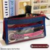 Dopamine Color Block Transparent Pencil Case: Multi-Layer Patchwork Design for Students