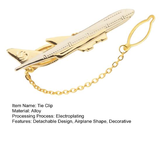Men Tie Clip Golden Airplane Chain Styling Lapel Pin Detachable Design Practical Tie Tack Commuting Wear Accessory