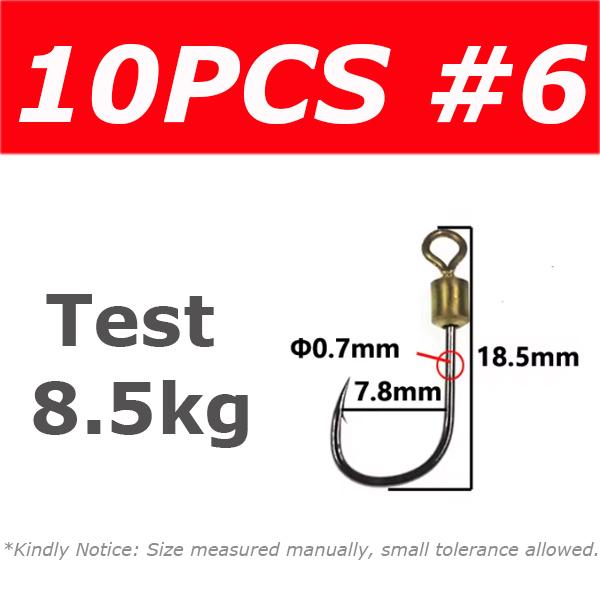 

10pcs High Carbon Steel 360° Rotating Swivel Hook for Freshwater Saltwater Fishing Metal Spoon Minnow Lure Worm Hooks #4-#16 #6