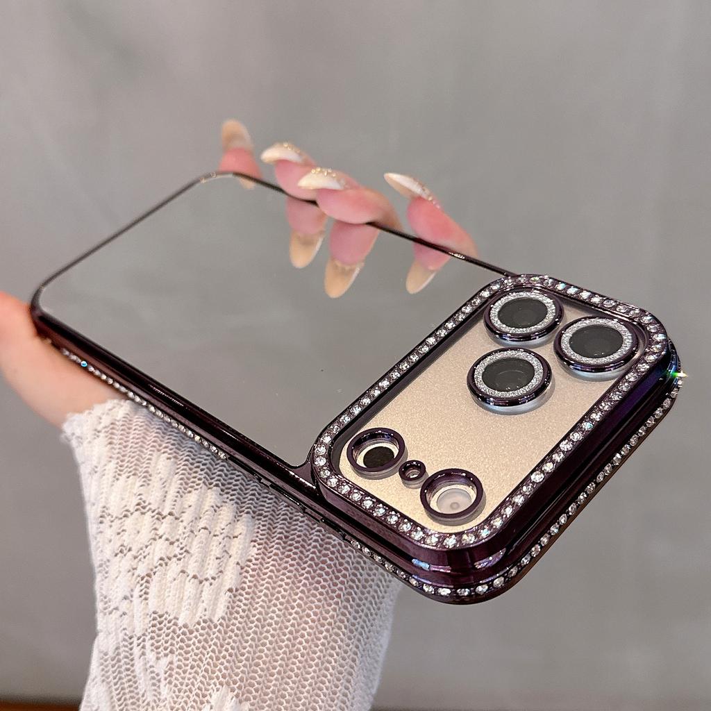 Make up Mirror Phone Case For iPhone 17 Pro Max Bling Diamonds Cover Funda For iPhone 16 ProMax 15 Pro 14Pro 13 12 Soft Shell
