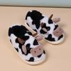 Cartoon Cow Plush House Slippers Women Winter Warm Non Slip Indoor Bedroom Slippers Woman Faux Fur Soft Sole Bedroom Home Shoes