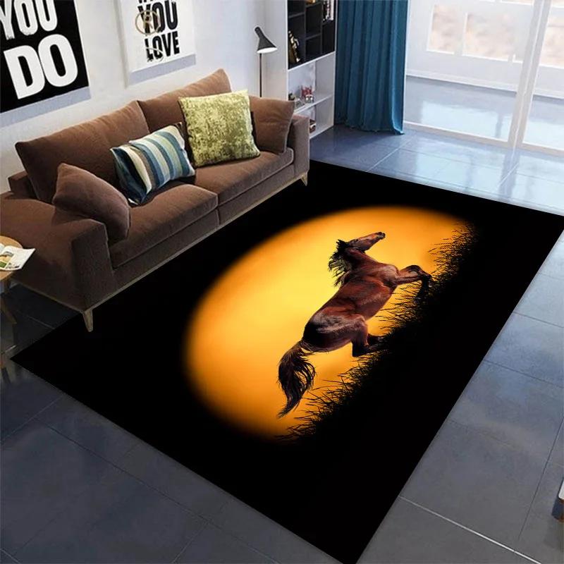 3D Printed Horse Carpets Kids Bedroom Large Animal Area Rugs for Living Room Anti-slip Child Game Soft Floor Mat Home Decoration