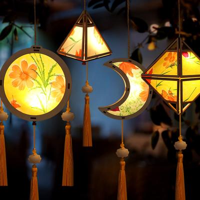 Mid-autumn Portable Lantern With Tassel Waterproof Chinese Antique Wood Carving Palace Light Lamp New Year Spring Festival Decor