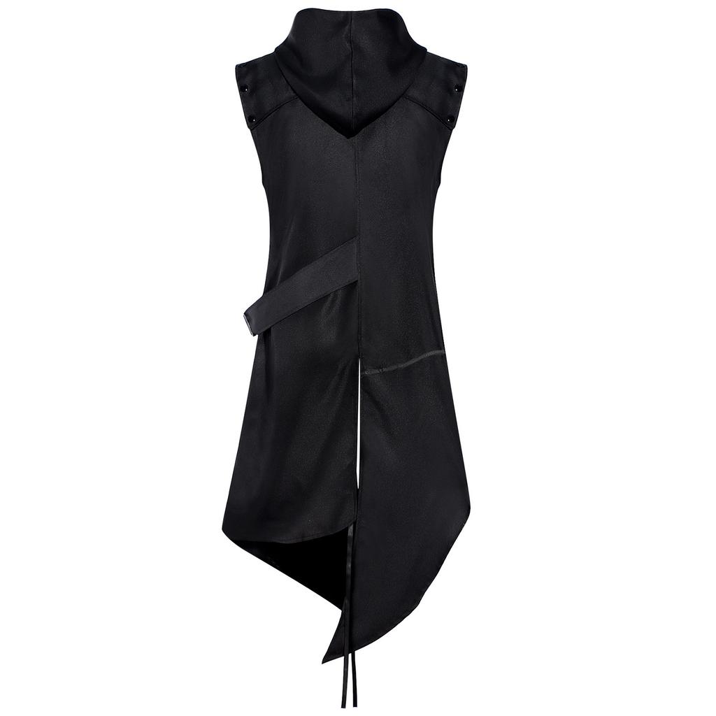 Sleeveless Loose Hooded Gothic Rock Black Vest Handsome Men's Stage Performance Costume Cosplay Cloth