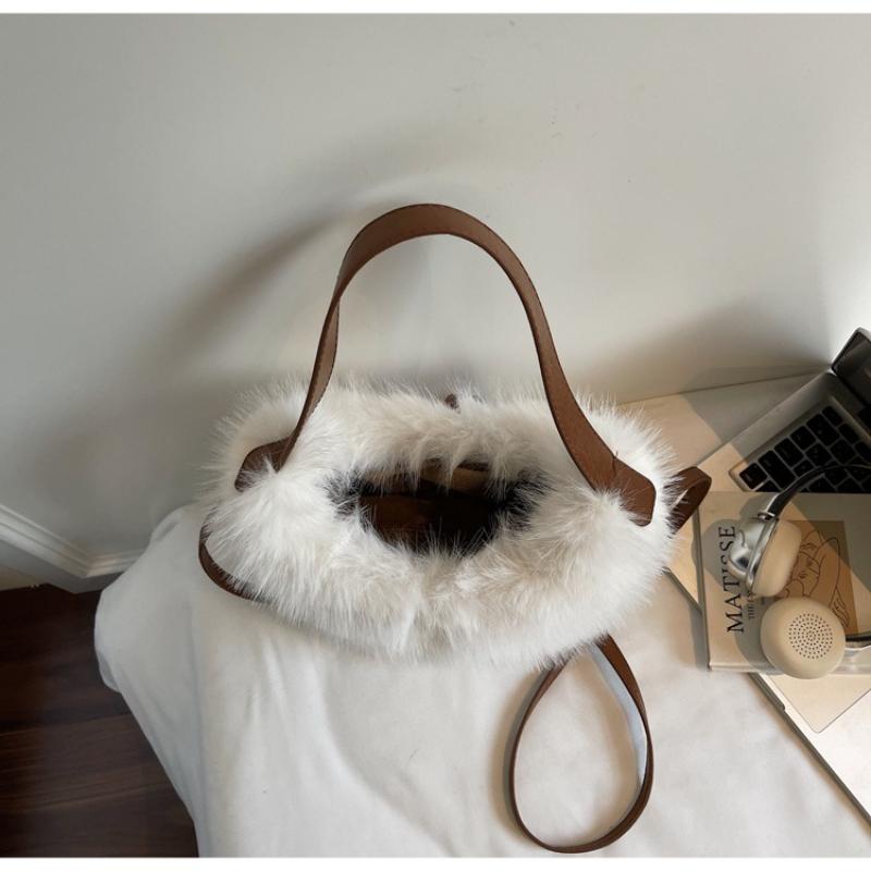 Stylish Fluffy Shoulder Bag Simple Texture and Large Capacity Crossbody Bag Phe Soft Fur Macar Color Storage Bag  New Design