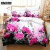 3D Digital Printing Fashion Design Natural Flowers Bedding Set, Queen Size Duvet Cover Set