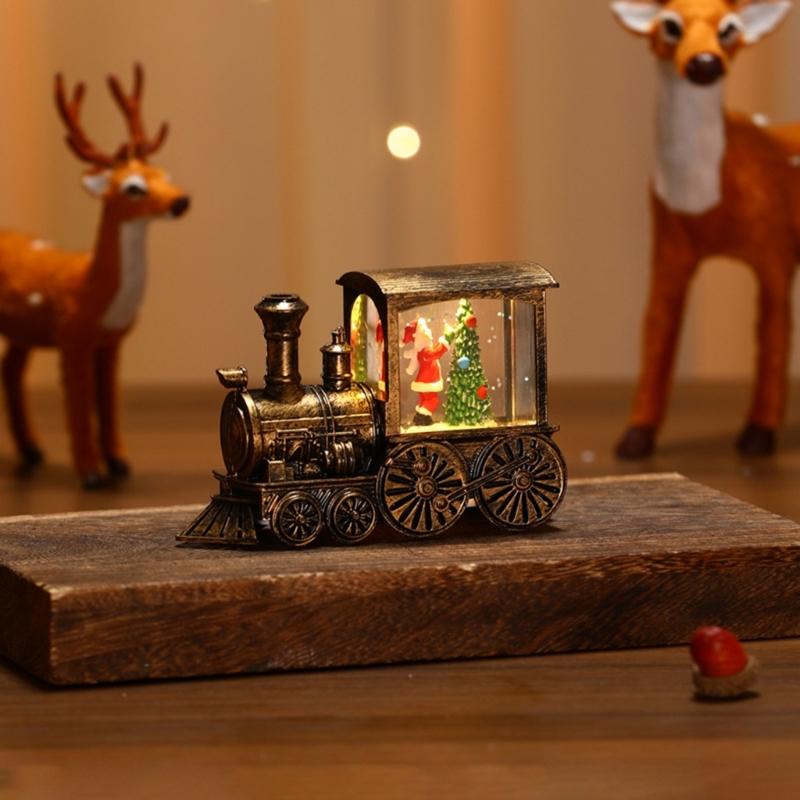 Festival Glowing Christmas Train Figurine Christmas Light Up Miniature Train Scene Ornament for Family Celebration