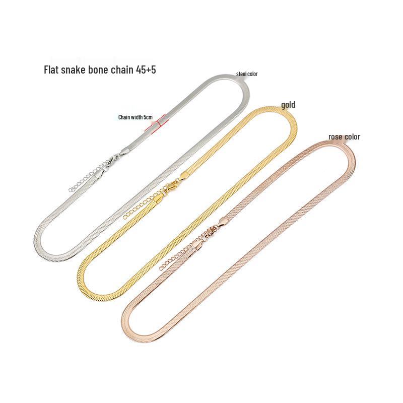18K Gold Nordic-Style Titanium Snake Bone Chain Necklace for Women