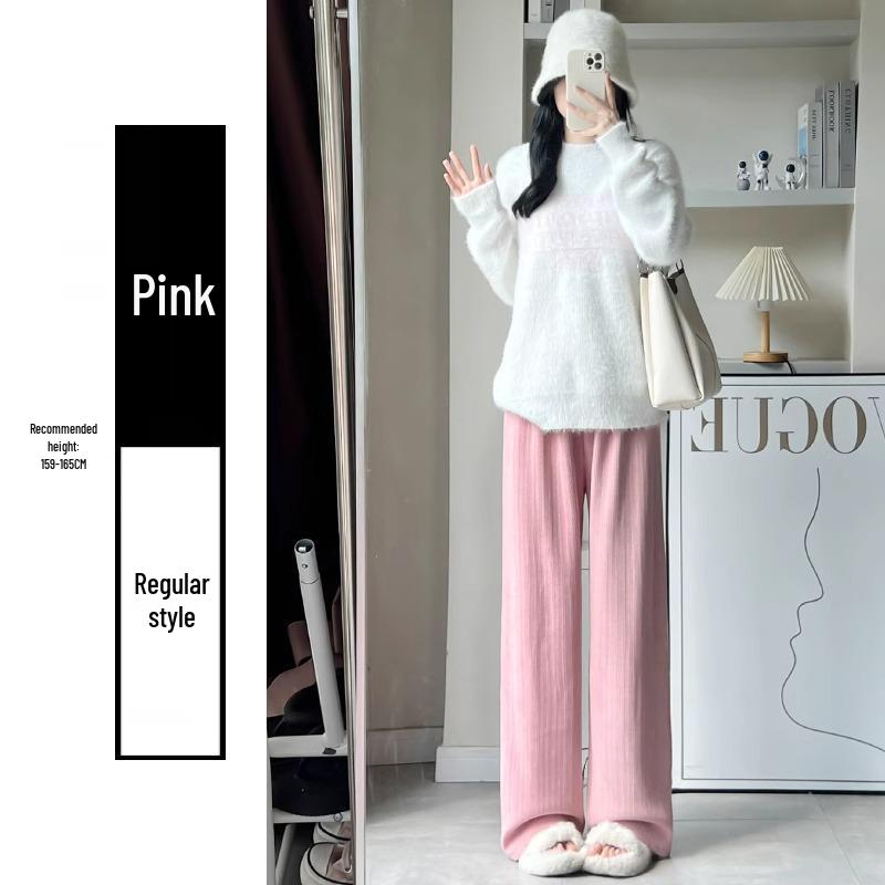 

145 Women s White Wheat Ear Wide-Leg High-Waisted Velvet Chenille Casual Pants – Autumn/Winter Petite 150 M (Recommended 96-110 lbs)