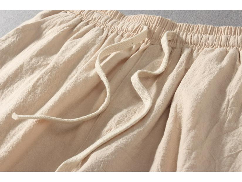 Men's Loose Fit Linen Trousers - Straight Leg, Drawstring, Harem Style, Cotton Blend, Chinese Influence.