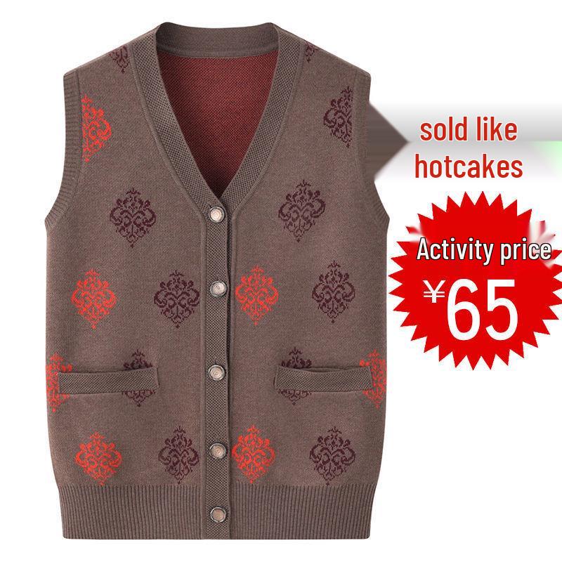 Elderly Women's Knitted Vest - Spring, Autumn & Winter Cardigan for Grandma and Mom