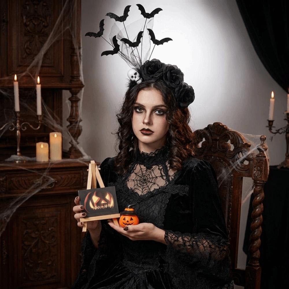 Spider Web Halloween Headband Black Artificial Flowers Party Role-playing Accessory  Dress Up