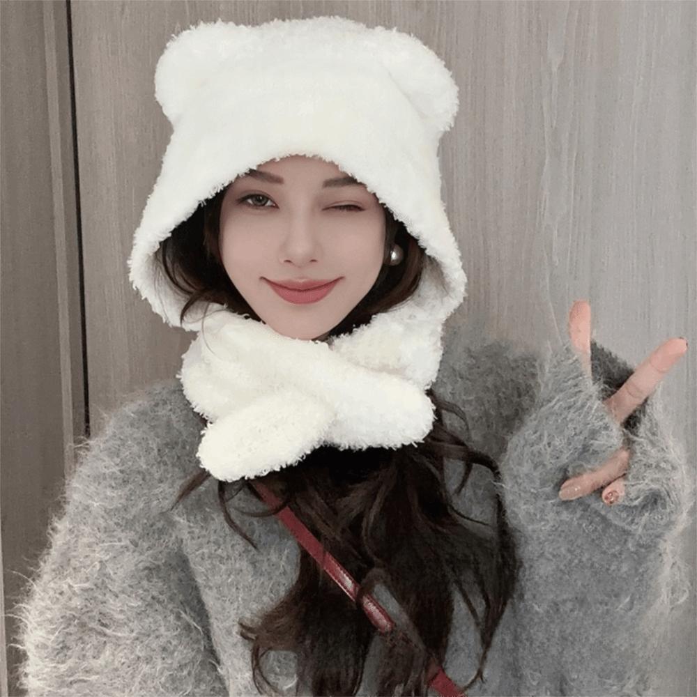 Bear Ear Women Scarf Hat Knitted Knitted Pullover Cap Durable Warm Cap  Outdoor Activities