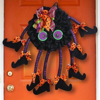 Halloween Witch Spider Wreath Door Hanger Multi-Legged Witchy Decoration for Festive Home Window Wall Hanging Party Decor