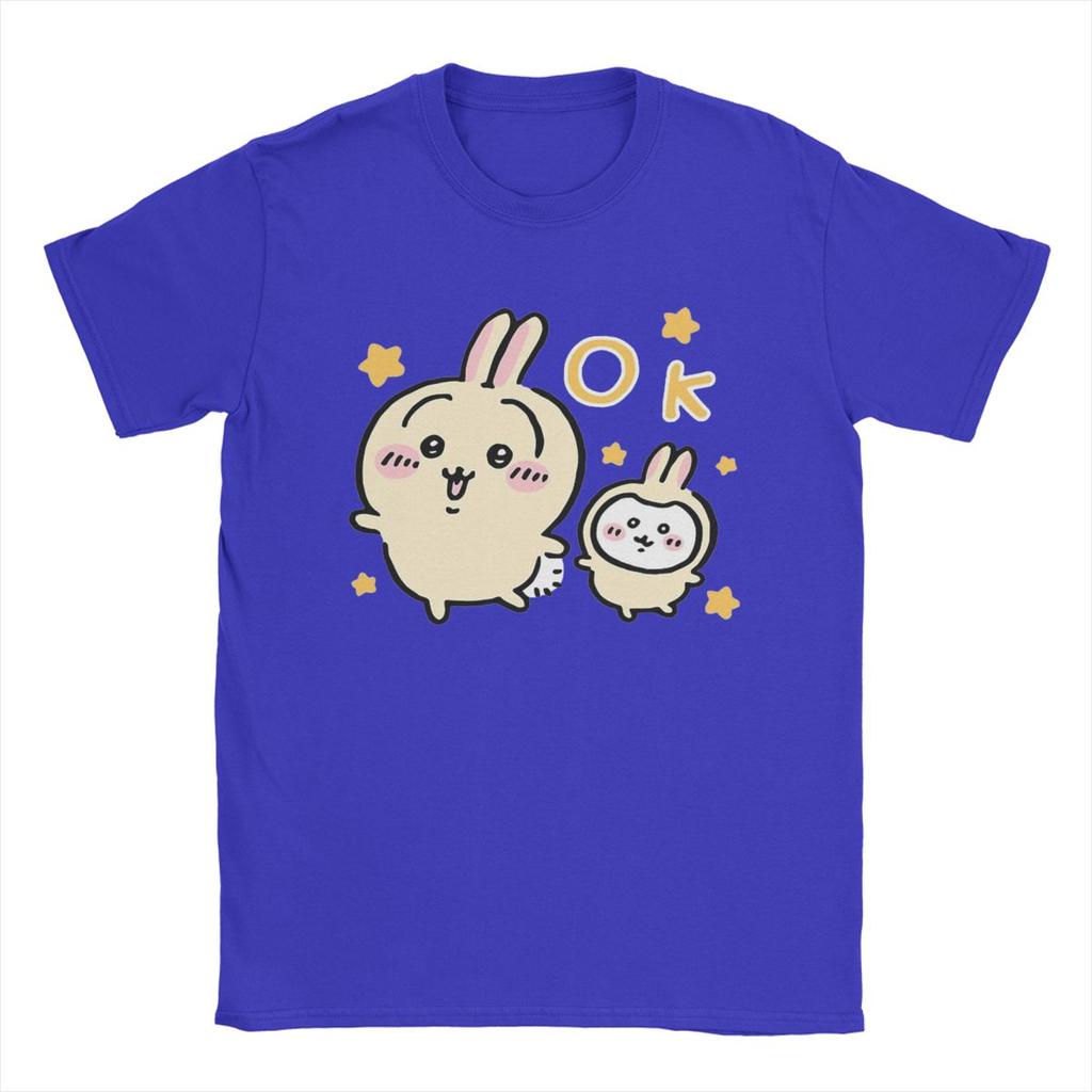 Casual Chiikawa Yellow OK T-Shirts for Men Crew Neck 100% Cotton T Shirt Short Sleeve Tee Shirt Plus Size Clothes