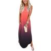 Fashion Women Casual Cross Neck Loose Print Pocket Long Dress Sleeveless Open Dress