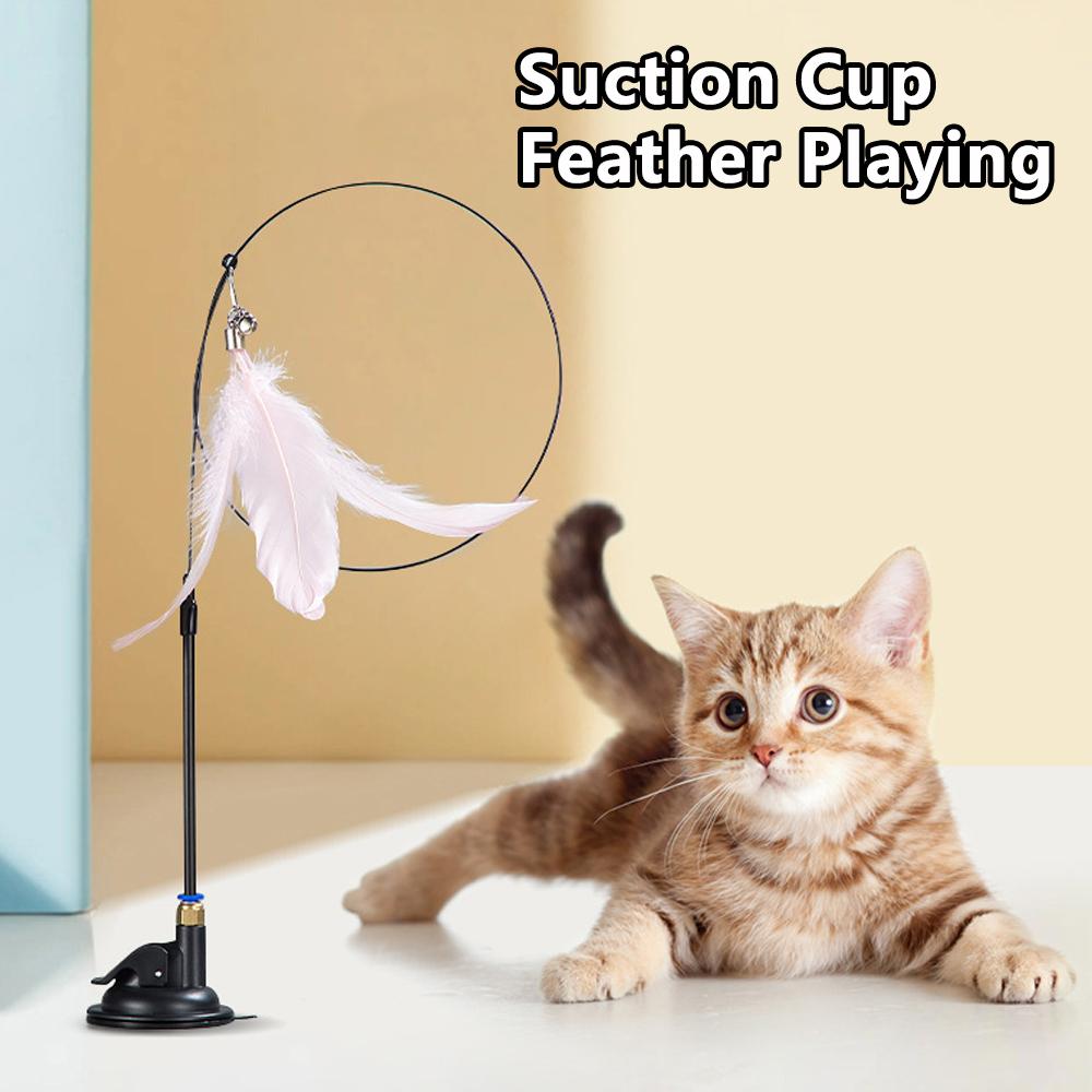 Feather Interactive Cat Toy Powerful Suction Cup Handfree Cat Stick Playing Kitten Playing Teaser Wand Toy Cat Wand Pet Supplies