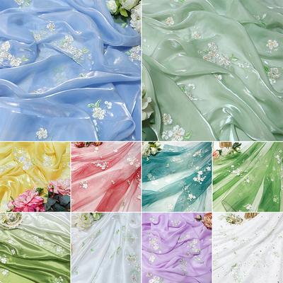 1M Chinese Classical Pear Flower Exquisite Embroidery Fabric Chic Elegant Designer Fabric for DIY Chiffon Hanfu Dress Costume