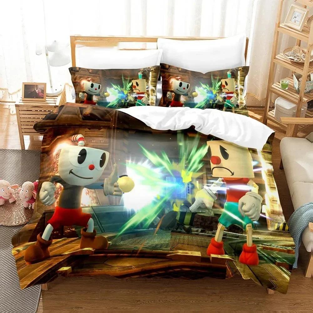 Cartoon Cuphead Show Beddengoed Set Jongens Meisjes Eenpersoons Tweepersoons Queen Size Dekbedovertrek Kussensloop Bed Kids Volwassene Mode Hometextiel EU Single 135x200cm