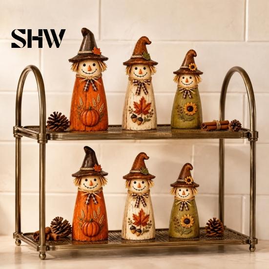 Unique Holiday Housewarming Gifts Vintage Resin Scarecrow Figurines, Fall Harvest Pumpkin Sunflower Maple Autumn Home Decor Leaf Tabletop Decor,