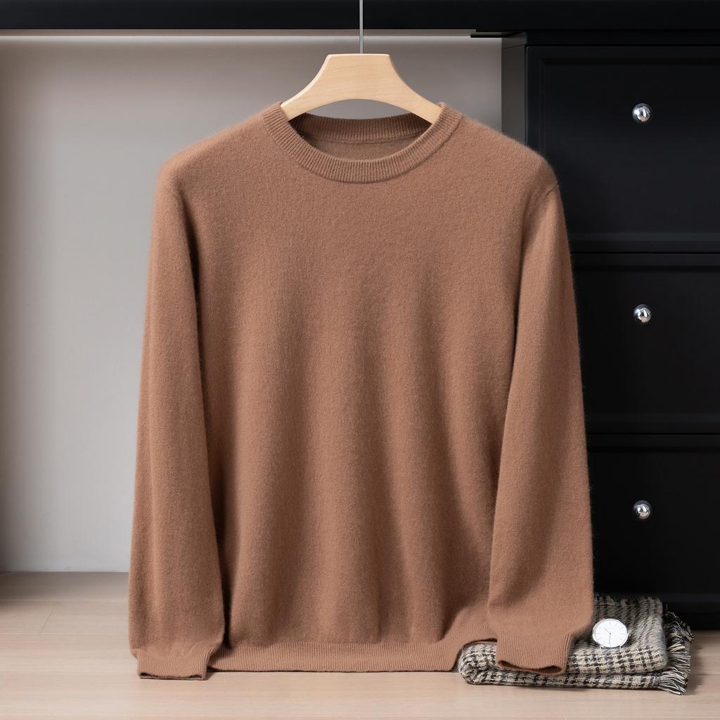 New round neck 100 pure cashmere sweater solid color loose thickened pullover knitted primed warm sweater