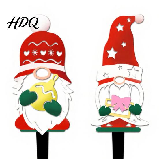 Outdoor Christmas Yard Signs 4Pcs Metal Gnome Garden Stakes Decorative Iron Signs Weather Stakes Resistant Sculptures for Lawn Flower Bed & Holiday