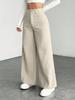 Women High Waist Corduroy Wide Leg Pants Solid Color Loose Fit Casual Long Trousers For Autumn