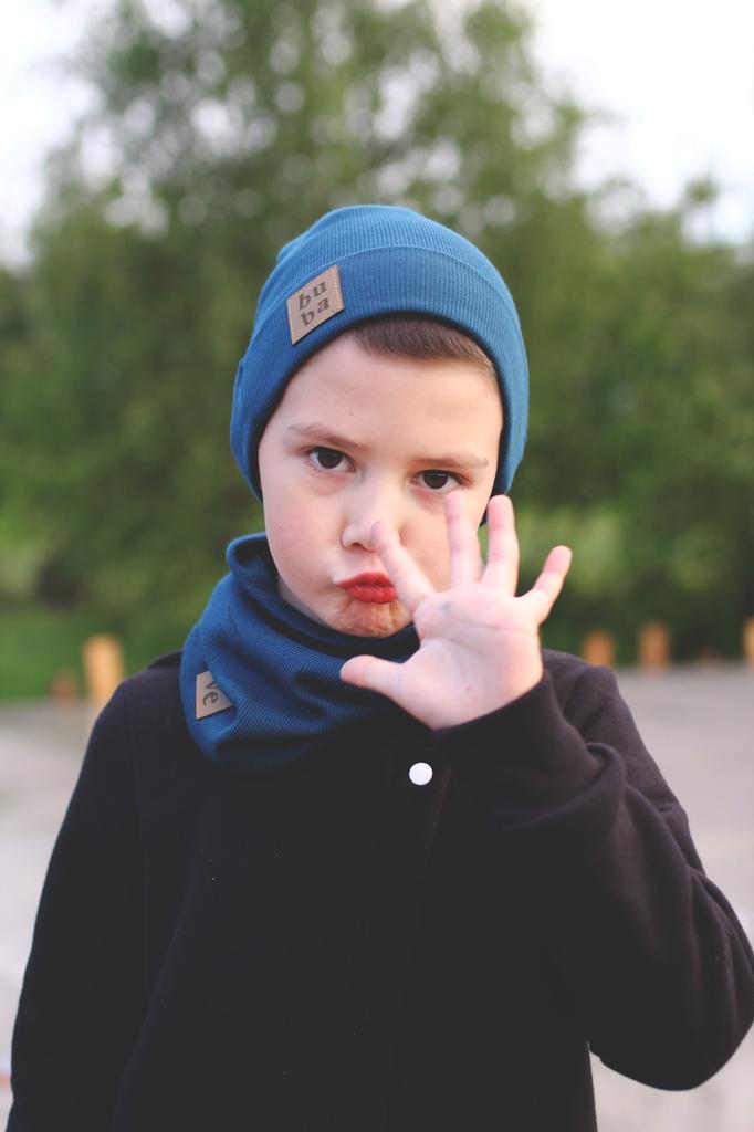 Spring Hat for Boy with Scarf - Navy 40-46 Cm