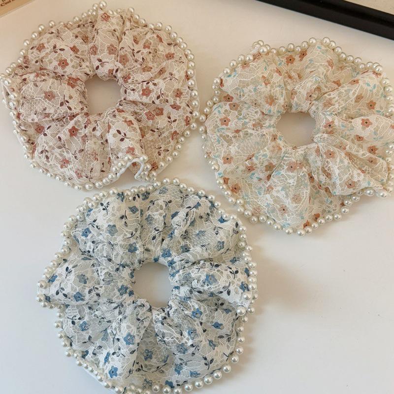 Floral Lace Pearl Scrunchie Hair Tie