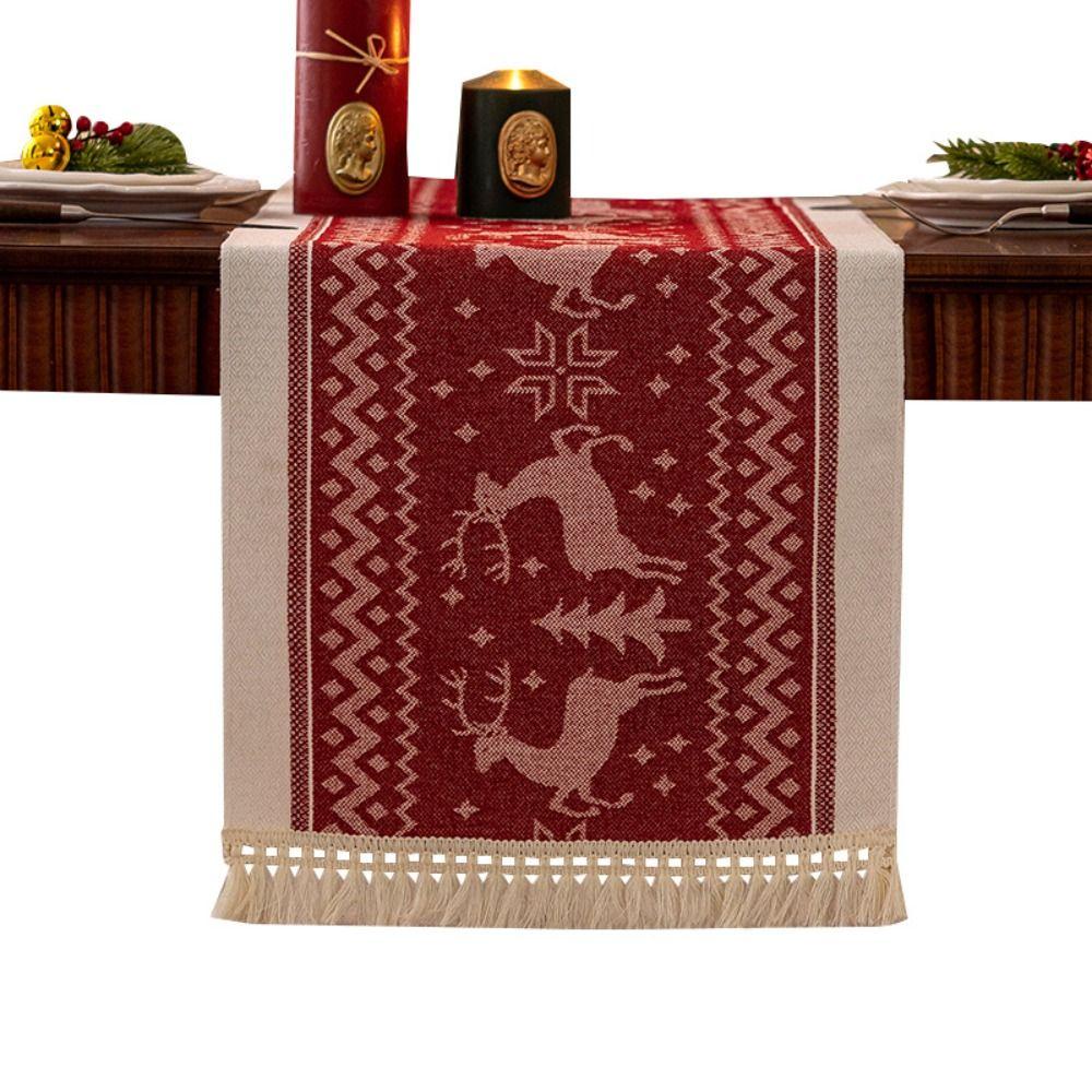 Rectangle Christmas Table Runner Red Elks Tablecloth Durable Table Cover  Coffee Table