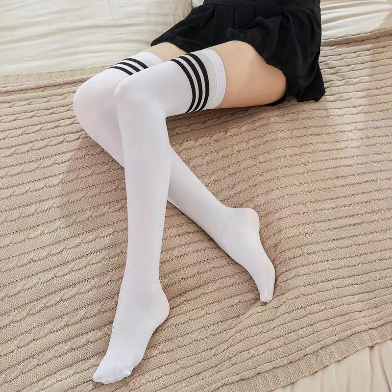

Гольфы до бедра, полосатые женские сексуальные длинные чулки, женские гольфы выше колена, нейлоновые женские гетры One Size белый