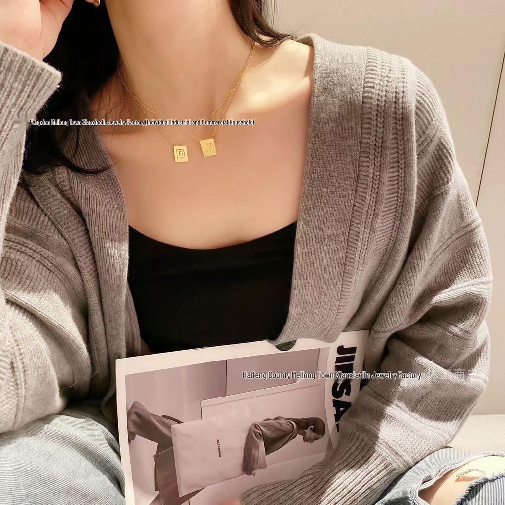 Arc de Triomphe Letter Choker: Brass Gold-Plated Small Square Tag Necklace with Initial Pendant