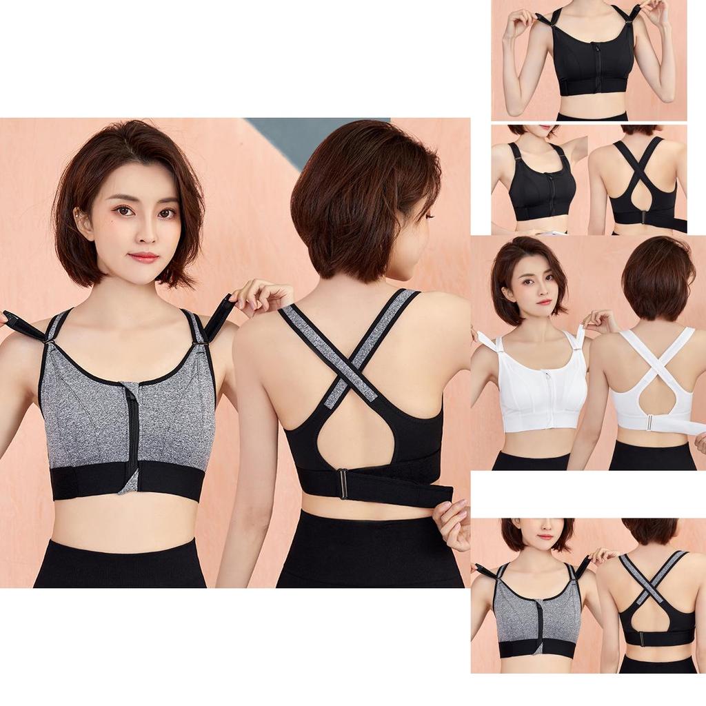 Soutien-gorge de sport rembourré sans coutures pour femme à impact élevé avec fermeture éclair sur le devant et bretelles réglables