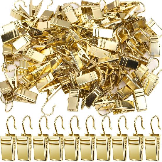 Teenitor 100 Pack Small Curtain Clips Curtain Hooks for Outdoor String Lights, Stainless Steel Clips for Hanging Curtain Hooks for Drapes, Black