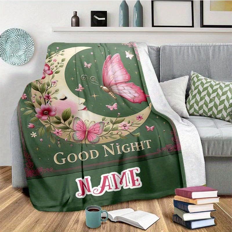 Deer Under The Moon Customize Your Name Blanket Used For Chair Office Sofa Bed Camping Soft And Warm Giving Friends And Relatives Birthday Graduation