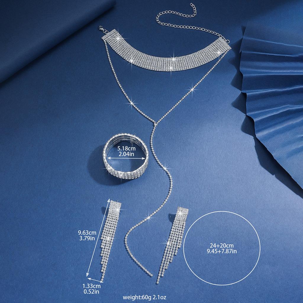 4PC Women's Simple Luxury Style with Water Diamond Necklace, Earrings, Bracelet, Jewelry Set, Wedding Party, Festival Gift