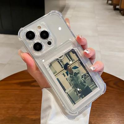 Transparente Kartensteckplatz-Taschenhalterhülle für iPhone 16 15 14 13 12 11 Pro Max XS XR 7 8 Plus Klare Brieftasche Silikon Stoßfeste Abdeckung