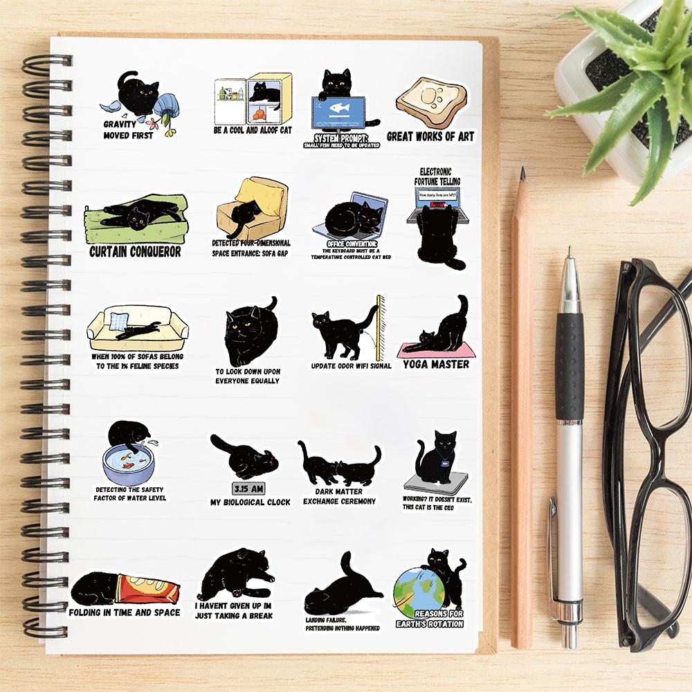 50PCS Black Cat Quote Sticker Phone Vinyl Scrapbooking Phone Laptop Luggage Phone Decals Cartoon Skateboard Decals Sticker