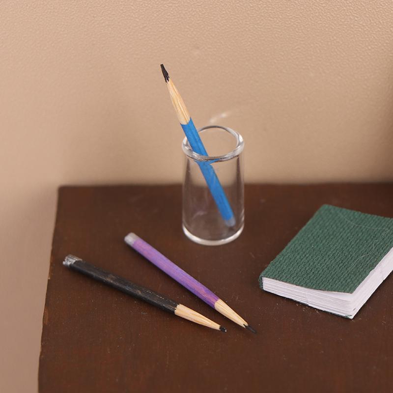 1/12 Dollhouse Mini Pencil Pencil Holder Set Dollhouse School Stationery Dolls House Decoration Accessories Kid Pretend Play Toy