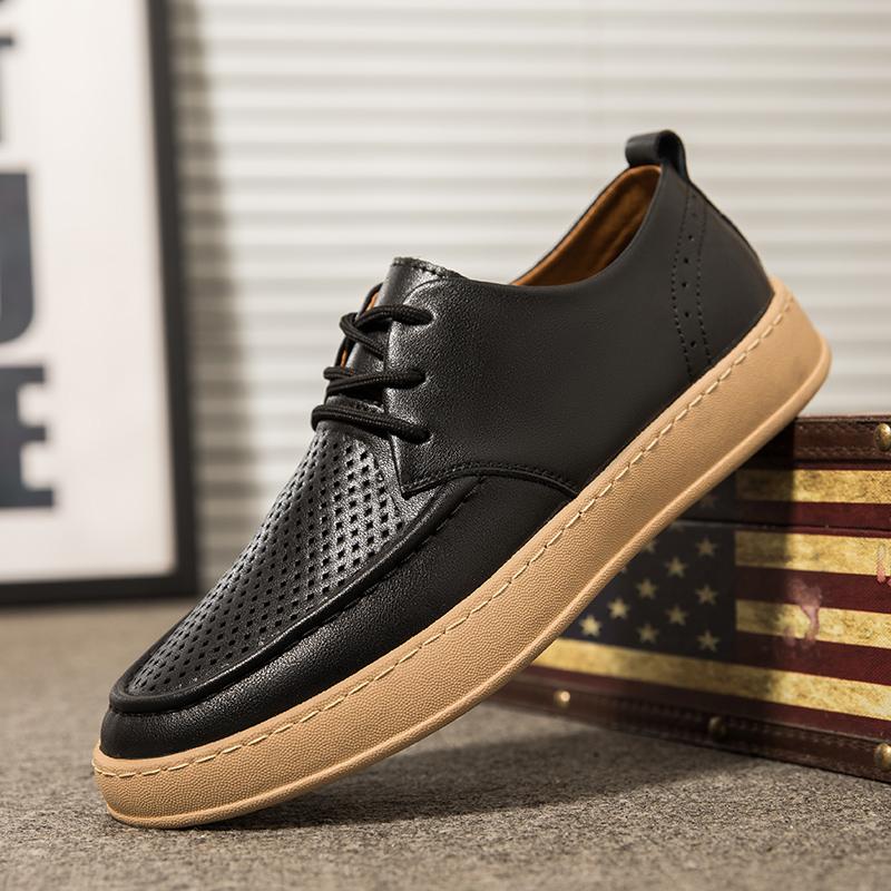 Fashion Leisure business men's new lace up leather shoes  Fashion Design outdoor party Comfortable Breathable and  mesh design shoes