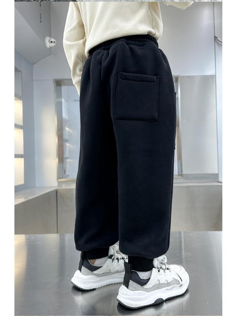 Boy's Fleece-Lined One-Piece Casual Warm Sweatpants for Fall & Winter - Stylish and Thickened Sports Pants