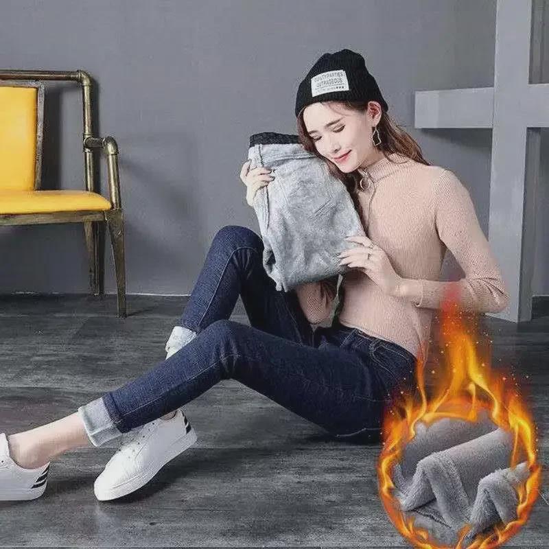 

Женские бархатные облегающие черные джинсы с высокой талией, зимние 2022 г. 27